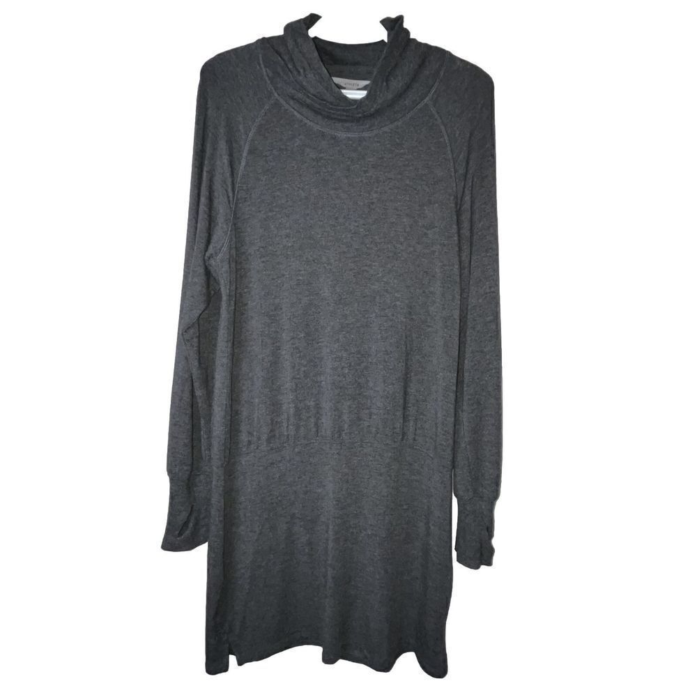 Athleta Duran Dolman Drop Waist Tunic‎ Dress Sz XS Gray LS Thumbholes Mock Neck